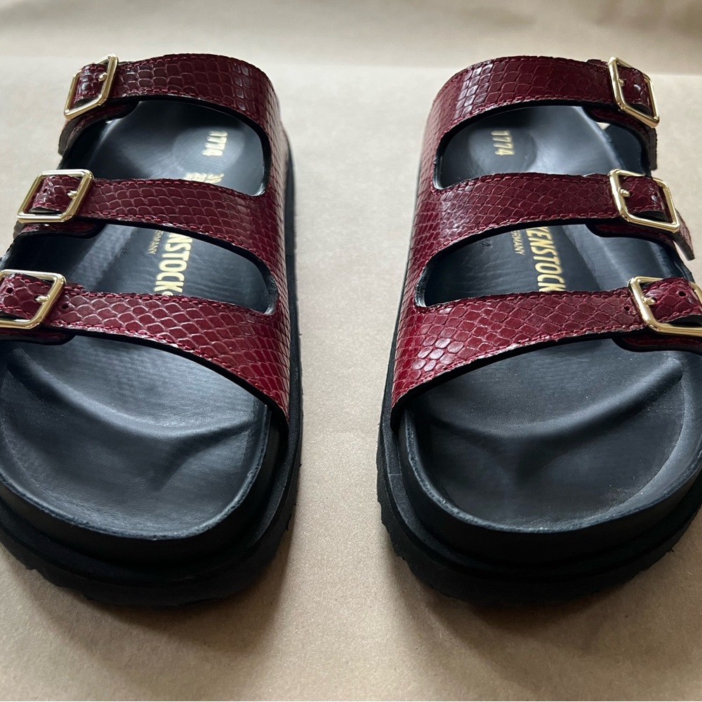 Birkenstock 1774 Florida Snakeskin-Embossed Leather Slide Sandals - Picture 5 of 7